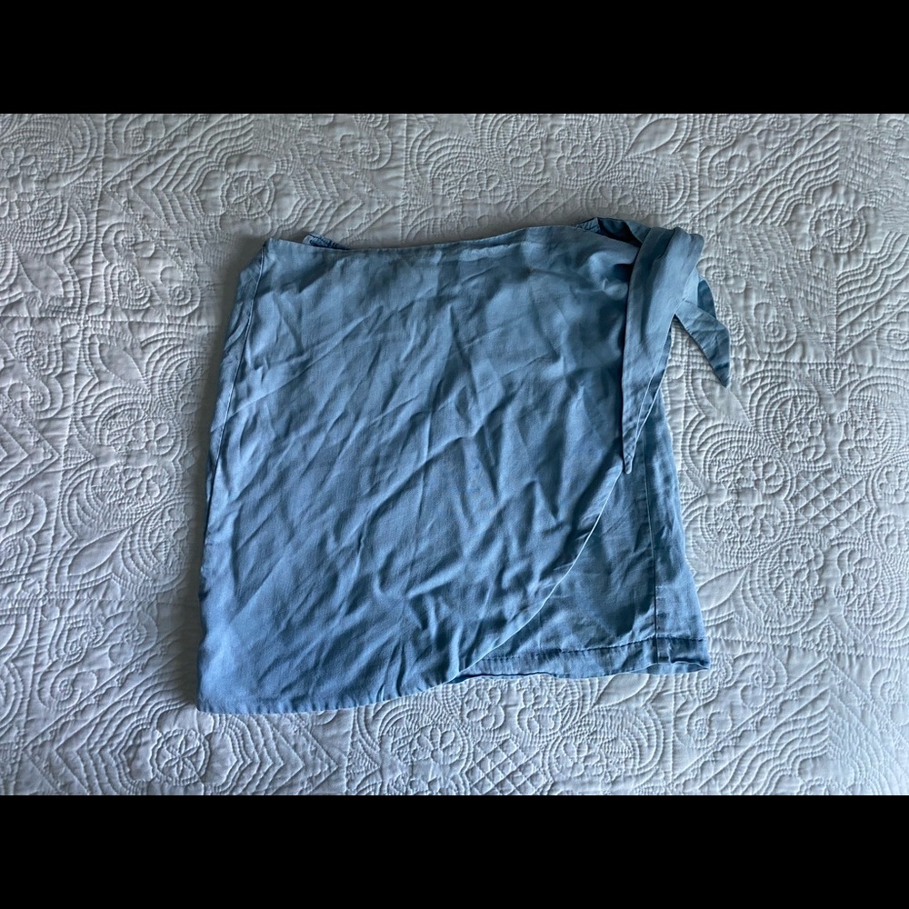 Blue mini wrap skirt with side tie